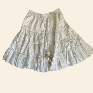 Sunny Studio Mint Green Striped Knee Length Skirt Pom Pom Tie Womens Size M/L